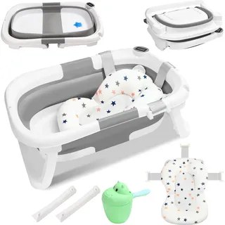 TolleTour Baby Badewanne Babywanne Kinder Faltbare klappbar Baden Sicher 3 in 1 - Grau