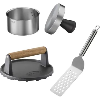 Rösle Burgerpresse 3-tlg. Edelstahl, Gusseisen emailliert, silber