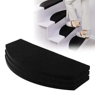 Inscrip Treppenstufen Matten, 15 Stück Halbrund Rutschschutz Stufenmatten, Treppenmatte Treppenschoner Treppenschutz Selbstklebend, für Holzstufen, Sauberen, Glatten Treppen, 24 x 60 cm (Schwarz)