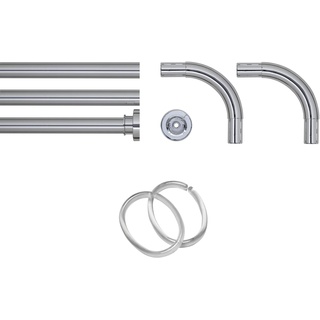 Sealskin Kombi Winkel Duschvorhangstange, Durchmesser 28 mm, Aluminium, Farbe: Chrom glänzend, 90 x 90 x 90 cm + Duschvorhangringe 12 Stück, Glasklar