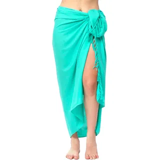 Pareo Sarong Tuch Damen Herren - Wickelrock Strand - Strandtuch blickdicht als Wickeltuch oder Handtuchkleid und Wickelkleid Unisex Frauen und Männer - mit Schnalle einfarbig Petrol Türkis Grün