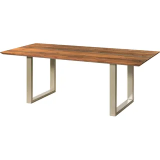 MASSIVMOEBEL24.DE Esstisch Akazie 260x100x76 natur lackiert / Epoxid schwarz, U-Beine silber matt EPOXY - Schwarz, Silber