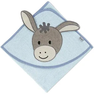 Sterntaler Kapuzen Badetuch Esel Emmi – Baby und Kinder Frottee Badetuch (100% Baumwolle) mit auffälliger Applikation Esel Emmi – hoher Kuschelfaktor nach dem Baden oder Schwimmen - eisblau – 80x80 cm