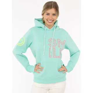 Hoodie ZWILLINGSHERZ "Alissa 2.0", Damen, Gr. M, grün (mint), Sweatware, Obermaterial: 50% Baumwolle, 50% Polyester, bedruckt, unifarben, hüftbedeckend, ohne Ausschnitt, Rippbündchen, Sweatshirts Hoodie, mit SMILE Stickerei vorne und hinten