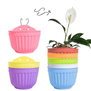 8er Bunte Wandpflanzentopf Pflanzgefäß Wandbehang Wand Hängende Pflanzentöpfe Hängetopf Blumentopf für Innen Draußen Wandpflanzer Wandmontage Fensteraufhängung Küche Kräuter Balkon Geländer Regal Zaun