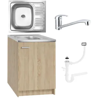 Stamar | Küchenschrank, Sonoma, Küchenunterbau, mit Spüle, mit drehbarer Armatur, 60 x 50 cm, Siphon - Bronze