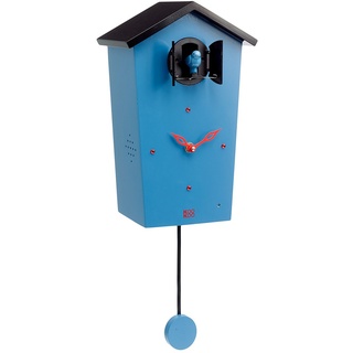 KOOKOO Birdhouse blau, Moderne Kuckucksuhr mit Pendel, Design Wanduhr mit 12 Vogelstimmen oder Kuckuck, Aufnahmen aus der Natur