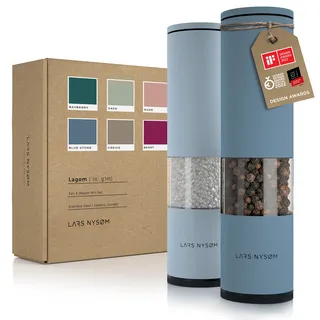 LARS NYSØM Salz und Pfeffer Mühle 2er Set Manuell mit einstellbarem Keramik-Mahlwerk von grob bis fein I Design Gewürzmühlenset (2 Stück) Blue Stone/Baby Blue - Blau