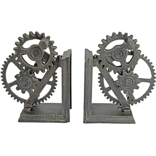 Design Toscano Industrielles Getriebe Steampunk-Dekobuchenden, Gusseisen, bronze-finish, 38 cm, 2er Set