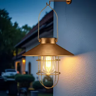 pearlstar Solarlaterne für Außen Hängend Vintage Metall Solarleuchten Gartenleuchte mit Warmen LED-Lampen für Outdoor Garten Hof Terrasse Baumdekoration, Solar Landschaftsbeleuchtung, Kupfer (Kupfer)