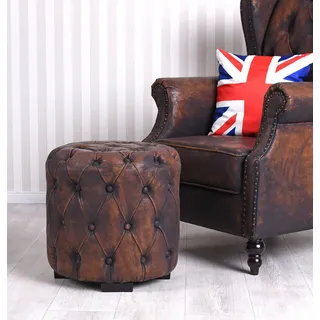 Retro Sitzwürfel Hocker Chesterfield braun Pouf Vintage Fusshocker Sitzhocker