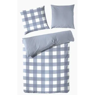 Traumhaft gut schlafen – Perkal-Bettwäsche, 2-teilig, mit Karo-Muster, versch. Farben und Größen - 80 x 80 cm, 155 x 220 cm/Jeans