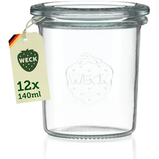 Weck Gläser 115ml – 12er Set mit Deckeln – Sturzform – robuste, stapelbare Dessertgläser, Einkoch- & Einmachgläser – klein – Weckglas ideal für Nachtisch – Made in Germany