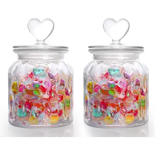 HomeyHoney Vorratsgläser mit Deckel Luftdicht 2er Set,Bonbonglas Mit Herzform Vorratsdosen Glas,650ml Dekorative Vorratsglas Aufbewahrungsgläser für Candy Bar,Küche,Kekse, Edelstein Textur