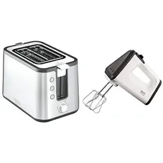 Krups KH442D10 Control Line Premium Toaster mit 6 Bräunungsstufen (720 Watt) edelstahl/schwarz & GN5021 Handmixer mit Turbostufe (500 Watt, 3 Mix 5500, Turbo-Quirle) weiß/schwarz