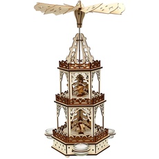 Dekohelden24 Holz Teelichtpyramide in Natur/braun mit 3 Etagen für 3 Teelichte L/B/H: 19 x 16 5 x 42 cm Motiv: Laternenkinder. 521670