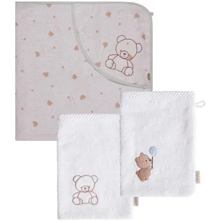Sterntaler Multipack Frottee Bär Bo Set, Kapuzenbadetuch 100x100 cm und zwei Waschlappen, saugfähige Baumwolle, weich und hautfreundlich, weiß