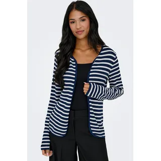 Shirtjacke ONLY "ONLBIRGITTE L/S CARDIGAN JRS", Damen, Gr. M, blau (naval academy stripes:cloud dancer), Jersey, Obermaterial: 69% Viskose, 30% Polyester, 1% Elasthan, gestreift, regular fit, Rundhals, Shirts Shirtjacke