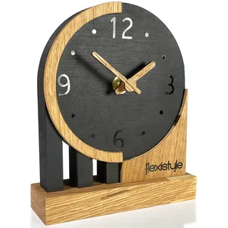 Flexistyle Modern standuhr klein aus Holz Eiche Wohnzimmer Badezimmer (Style 3), Shwarz/Oak, Schwarz