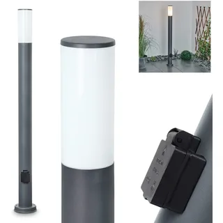 HOFSTEIN Wegeleuchte Caserta, Außenwegeleuchte mit Steckdose aus Metall/Kunststoff in Anthrazit/Weiß, moderne Außenleuchte für Garten, Außenbereich, Hof, Terrasse, Höhe 110 cm, E27, IP44