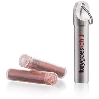 keygoes:chili Edelstahl Schlüsselanhänger Chili Streuer Mit Zwei Chili Sorten Trinidas Moruga Scorpion Carolina Reaper Pulver Unvergleichliches Gadget