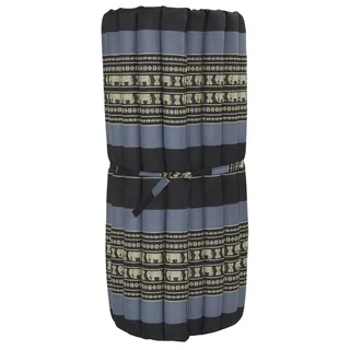 Fine Asianliving Thaimatte Rollbar Kapokfüllung 190x78x4.5cm Schwarz Elefanten Thai Kissen Meditation Matte Matratze Kapok 301-D06 - Schwarz