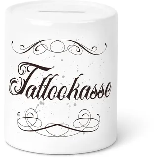 GRAVURZEILE Spardose - im Tattookasse Design - Tattoo Kasse mit Schnörkel Tribal - Geschenkidee zum Sparen oder als Gutschein für das nächste Tattoo - Geschenk für Sie & Ihn