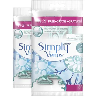Gillette Simply Venus 2 Einwegrasierer Damen, 6 Stück, Grün | Damenrasierer mit Komfortklingen