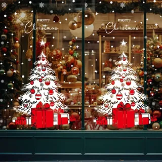 AVAKY Fensterbilder Weihnachten Groß Weihnachtsbaum Fensteraufkleber XXL,Fensterdeko Weihnachten Weihnachts Fensterbilder Selbstklebend,190 Fenstersticker für Weihnachtsdeko Innen Fenster Schaufenster