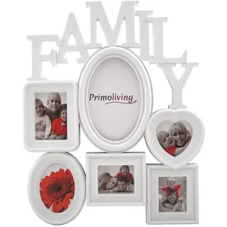 PrimoLiving Family Bildergalerie mit Herz für 6 Bilder 3D Optik Bilderrahmen in Weiß P-299