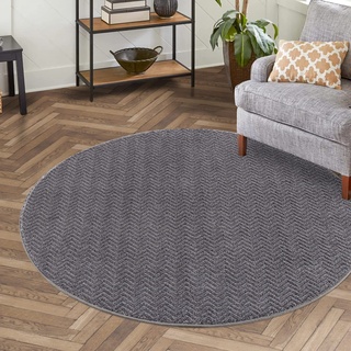 carpet city Teppich Einfarbig Grau Wohnzimmer - Rund 160x160 cm - Hochtief-Chevron-Muster, 3D-Effekt - Kurzflor Teppiche Modern - Deko Home&Living