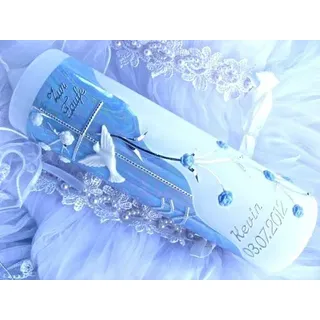 kerzenzauber-lusine VT-01 Tauf-/Kommunionkerze für Jungen und Mädchen 250/70 mm inkl. Zubehör zur Selbstbeschriftung