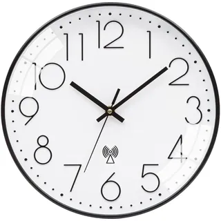 VIVILINEN Funkuhr geräuschlos Wanduhr Ohne Tickgeräusche Modern Funkwanduhr Lautlos Wanduhr Nicht Tickend Hängeuhr für Wohnzimmer Schlafzimmer Büro Küche 30x30cm/12 Zoll (Schwarz-Weiß-2)