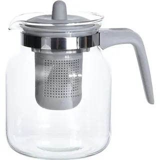 MIJOMA Glas-Teekanne mit Filtereinsatz – 1,5 L Teebereiter mit Deckel, hitzebeständige Kanne für losen Tee, Kaffee und Kaltgetränke - Farbe Grau