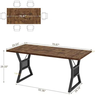 Großer Esstisch - Rechteckiger Küchentisch 180 cm - Industrie-Stil Holztisch - Metallbeine - Für 6–8 Personen - Braun - Braun