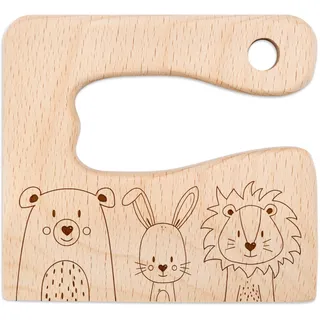wunderwunsch® - Personalisiertes Montessori Kinder Messer mit Gravur - Sicheres Holz Baby Besteck mit abgerundeten Kanten - Geburtstag Baby Geschenk (Bär)