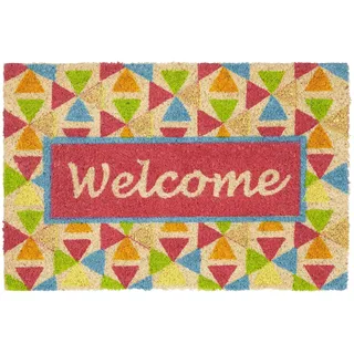 Relaxdays Fußmatte Kokos Spruch WELCOME 40 x 60 bunte Kokosmatte mit rutschfester PVC Unterlage moderner Fußabtreter aus Kokosfaser als Schmutzfangmatte und Sauberlaufmatte Türvorleger, mehrfarbig