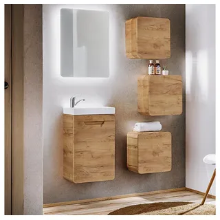 Lomadox Badmöbel Set Gäste WC LUTON-56 in Eiche Nb. B/H/T ca. 90/195/22 cm