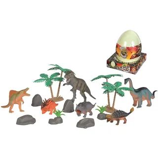Simba Dinosaurier Dino-Ei, 14 Teile, 6 Dinos, 8 Zubehörteile, mit Glow in the Dark, 20 cm