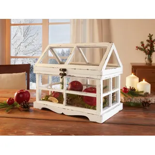 Mini-Gewächshaus "Shabby", 37x21x31 cm, Terrarium, Treibhaus, Miniglashaus - Weiß