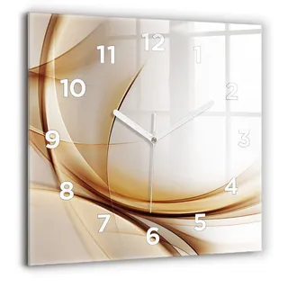 Wallfluent Große Wanduhr – Stilles Quarzuhrwerk - Uhr Dekoration Wohnzimmer Schlafzimmer Küche - Zifferblatt - weiße Zeiger - 60 cm - Goldene Abstraktion - Gold