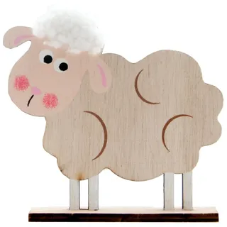 Ostern Oster Deko Schaf mit Fellkopf aus Holz 1 x 11,5 x 11cm süß & liebevoll