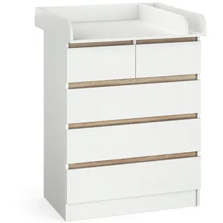 Vicco Wickelkommode Emma Weiß/Sonoma 80 x 110.2 cm mit 5 Schubladen , Weiß, Hellbraun , Holzwerkstoff , Rechteckig , 80x110.2x76 cm , Babymöbel & Kindermöbel, Babyzimmer, Wickelkommoden & Zubehör, Wickelkommoden
