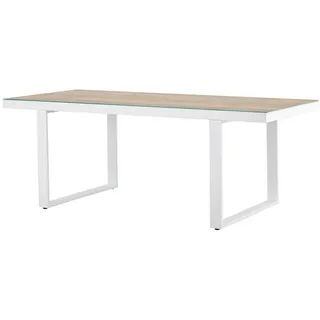 Gardenson Gartentisch , Weiß, Hellbraun , Metall, Glas , rechteckig , eckig , 90x75x200 cm , wetterbeständig , Gartenmöbel, Gartentische, Gartentische