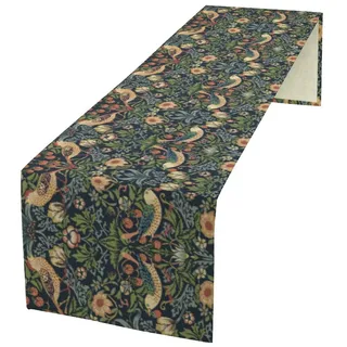 William Morris Tischläufer mit Erdbeerdieb, Vintage-Blumen, Tischläufer für Esstisch, 33 x 152 cm