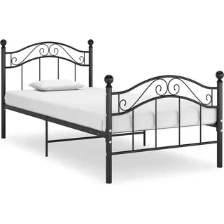 Metallbett 90x200 cm Schwarz mit stabilem Lattenrost, nur Bettgestell - Schwarz