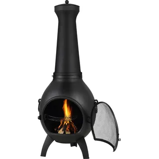 SucceBuy Terrassenofen, 43x42x112mm Holzfeuerstelle, kugelförmiger Gartenkamin zum Grillen & Wärmen, Aztekenofen mit Grillgitter, Kaminmantel & Kamindeckel, für Terrasse, Garten, Hinterhof