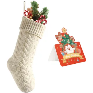 meioro Weihnachtsstrümpfe mit Grußkarte, 46cm/18in Große Größe Kabel Strick Weihnachtsstrümpfe, Kamin Hängende Weihnachtsstrümpfe für Urlaub Familie Party Festival Dekorationen (Weiß, 1 Pack)