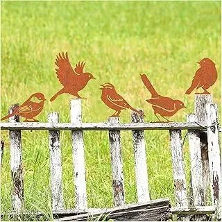Rost Vogel Gartendeko für Draußen Rust Vögel Garten Deko Frühling,Gartenstecker Metall Roststecker Wetterfest,5er set Bird Baumstecker mit Schraube für Gartendekoration Bäume Pfähle oder Zäune