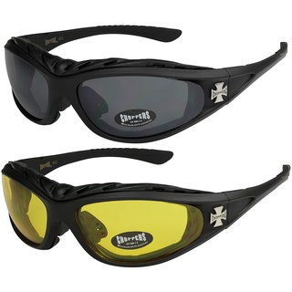 X-CRUZE 2er Pack Choppers 911 Sonnenbrillen Motorradbrille Sportbrille Radbrille - 1x Modell 01 (schwarz/schwarz getönt) und 1x Modell 03 (schwarz/gelb getönt) - Modell 01 + 03 -